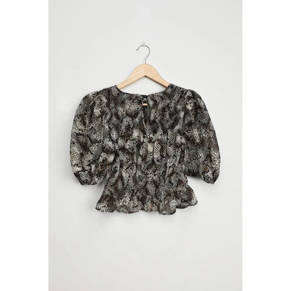 NWT Free People XOXO Smocked Puff Sleeve Top S